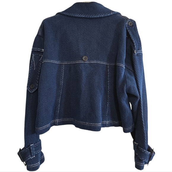 NWT Pilcro Navy Blue Cropped Denim Peacoat Jacket Large - Picture 5 of 10